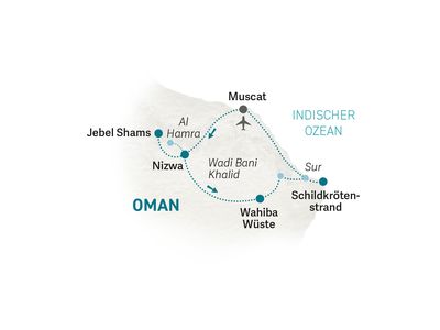 Oman Familienreisen - Reiseroute individuell 2022