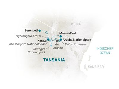 Tansania Familienreise - Tansania for family individuell - Karte 2022