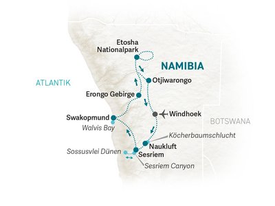 Namibia mit Jugendlichen - Namibia Teens on Tour - Reiseroute 2024